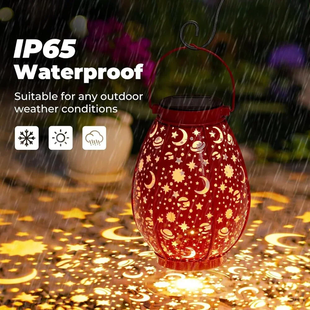 Solar LED Lantern Starry Outdoor Light Waterproof Hanging Metal Garden Decor